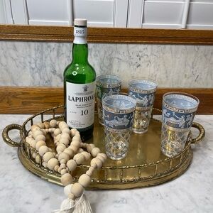 Rare Cera Etruscan Tom Collins Glasses: 22k Gold Greek Frieze MCM Barware